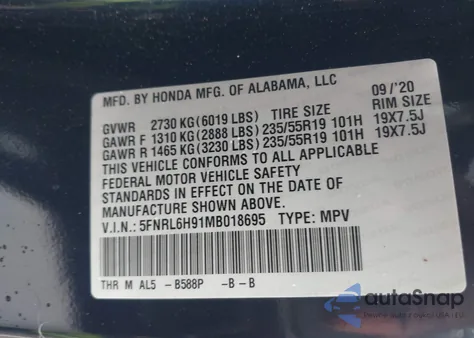 2021 Honda Odyssey Elite from USA, damaged, VIN 5FNRL6H91MB018695